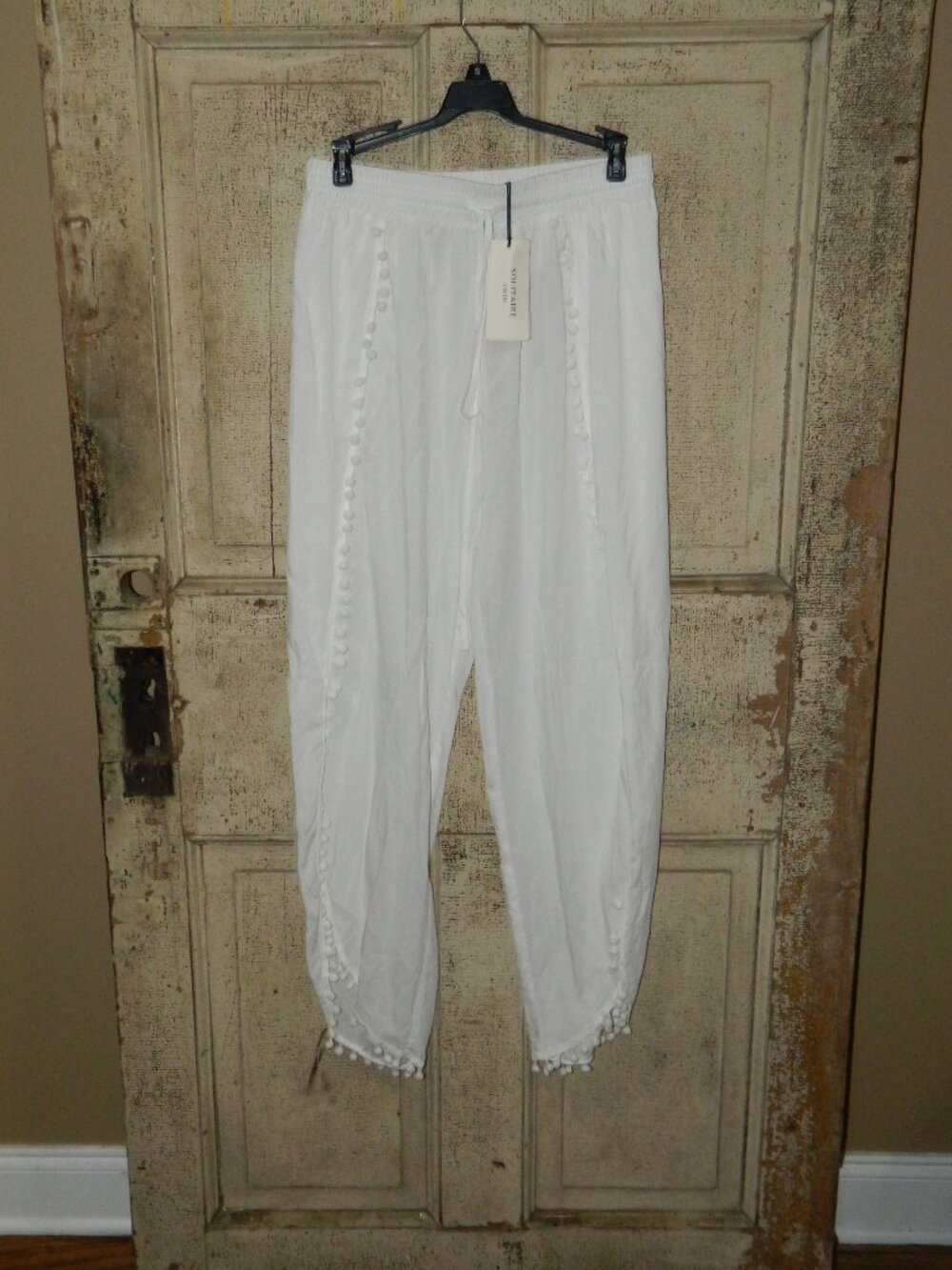 Solitaire Swim Beachwear Pom-Pom Splice Cover Up Pants Sz M (N-3)